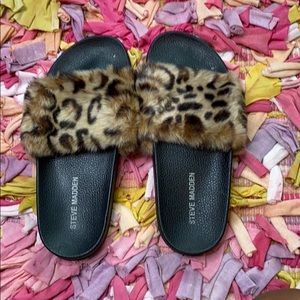 Steve Madden Cheetah Fur Slides